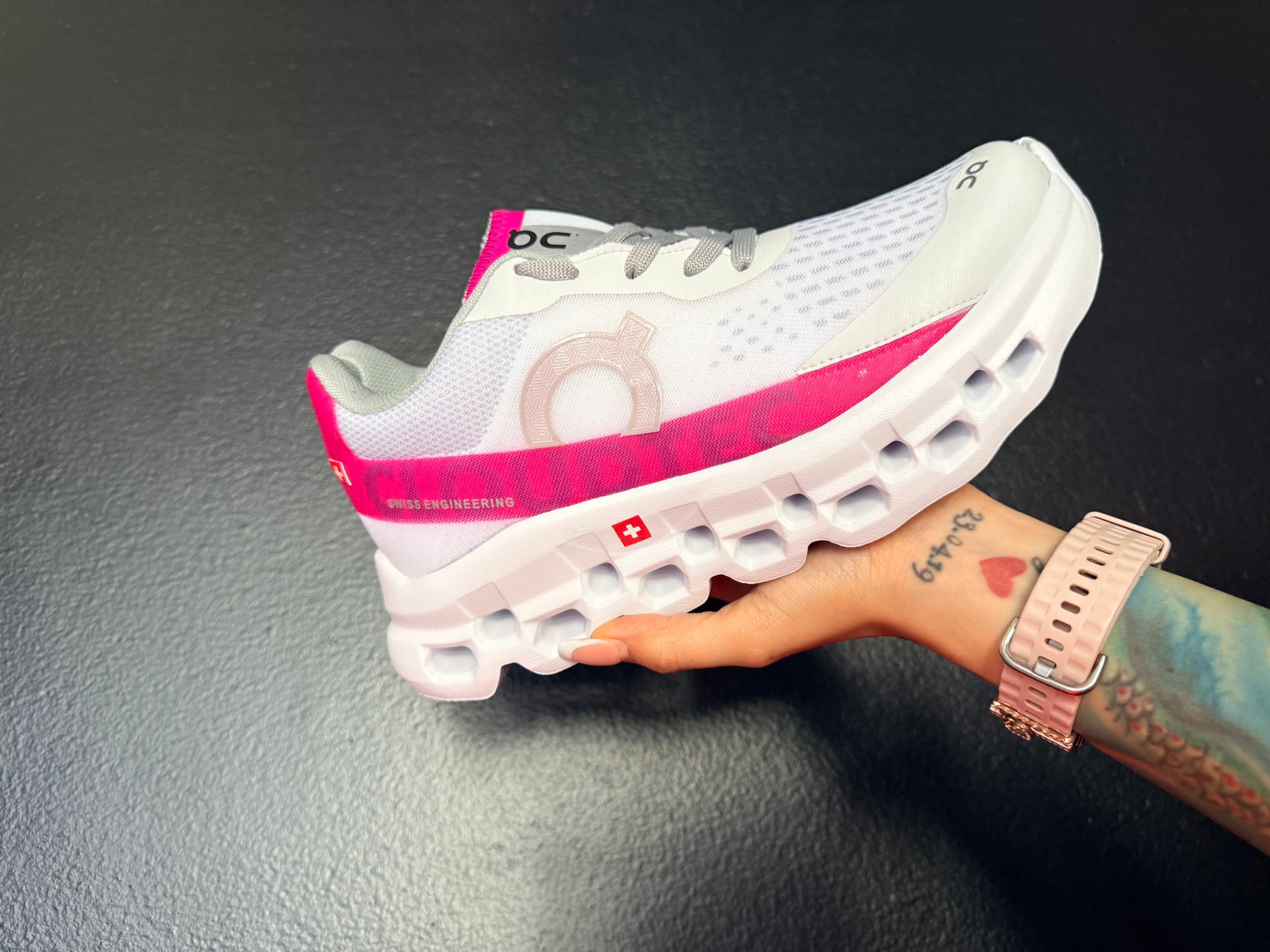 On Cloudmonster White Fuchsia